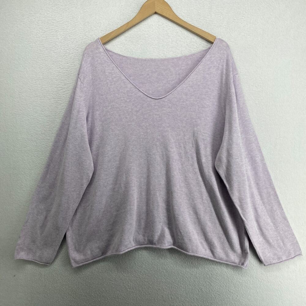 EILEEN FISHER Sweater 3X Plus Cotton Rolled V-Neck Jumper Pullover Purple